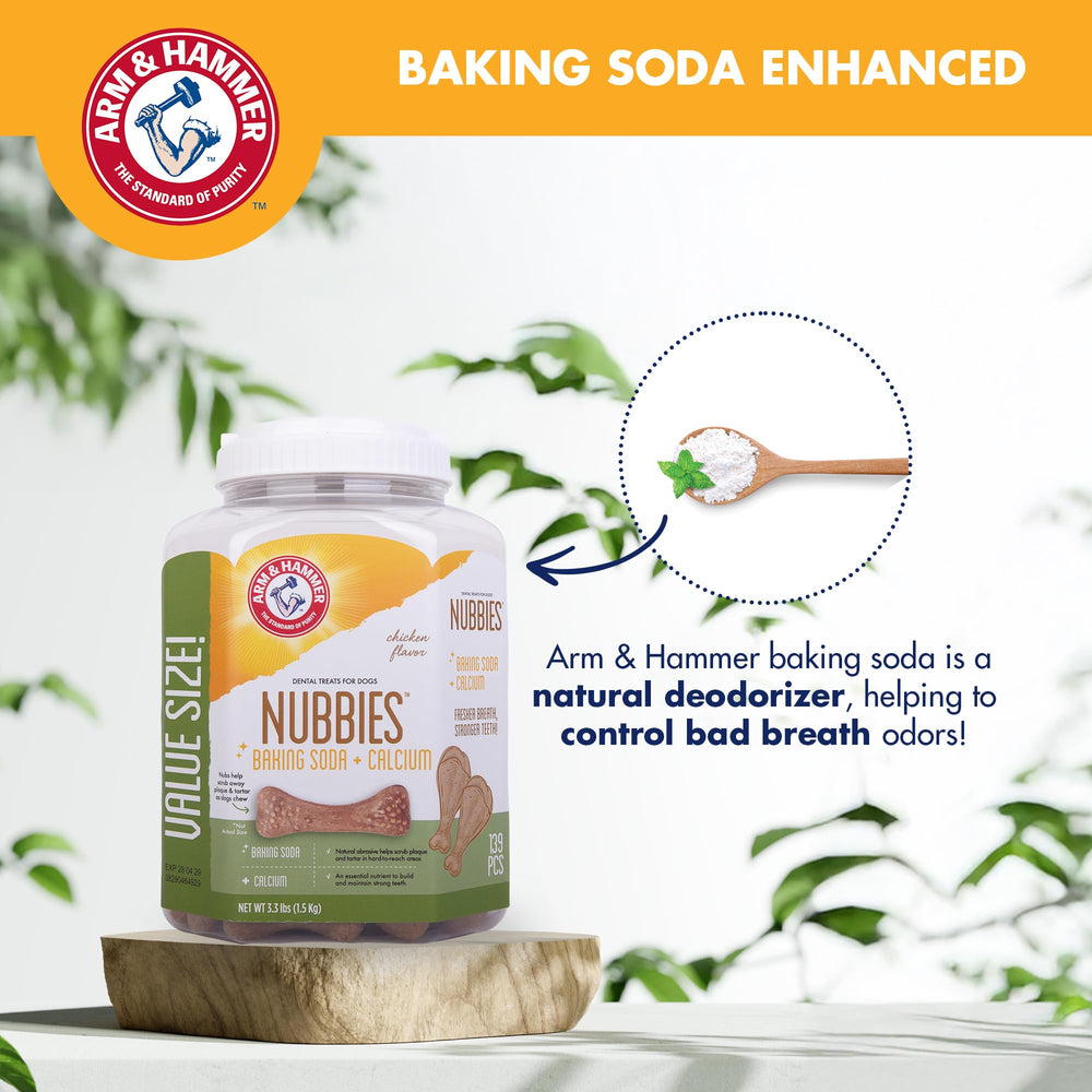 Arm et Hammer friandises poulet goût appétence pour favoriser le mâchage.