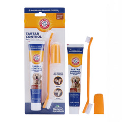 Kit dentaire Arm & Hammer pour chiens montrant le tartre, outil pratique pour l'hygiène dentaire.