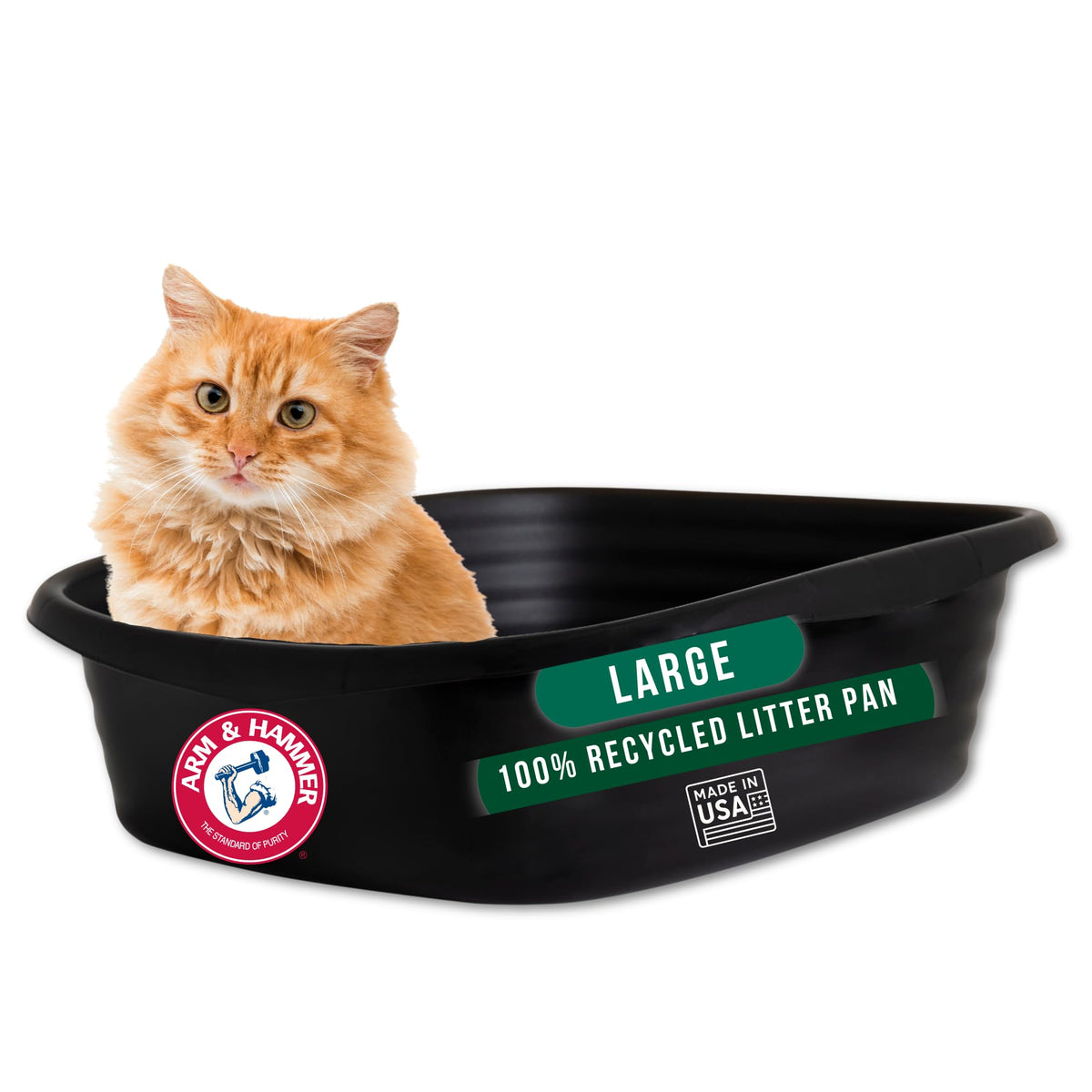 Arm & Hammer litière chat en plastique recyclé noir, durable et facile à utiliser.