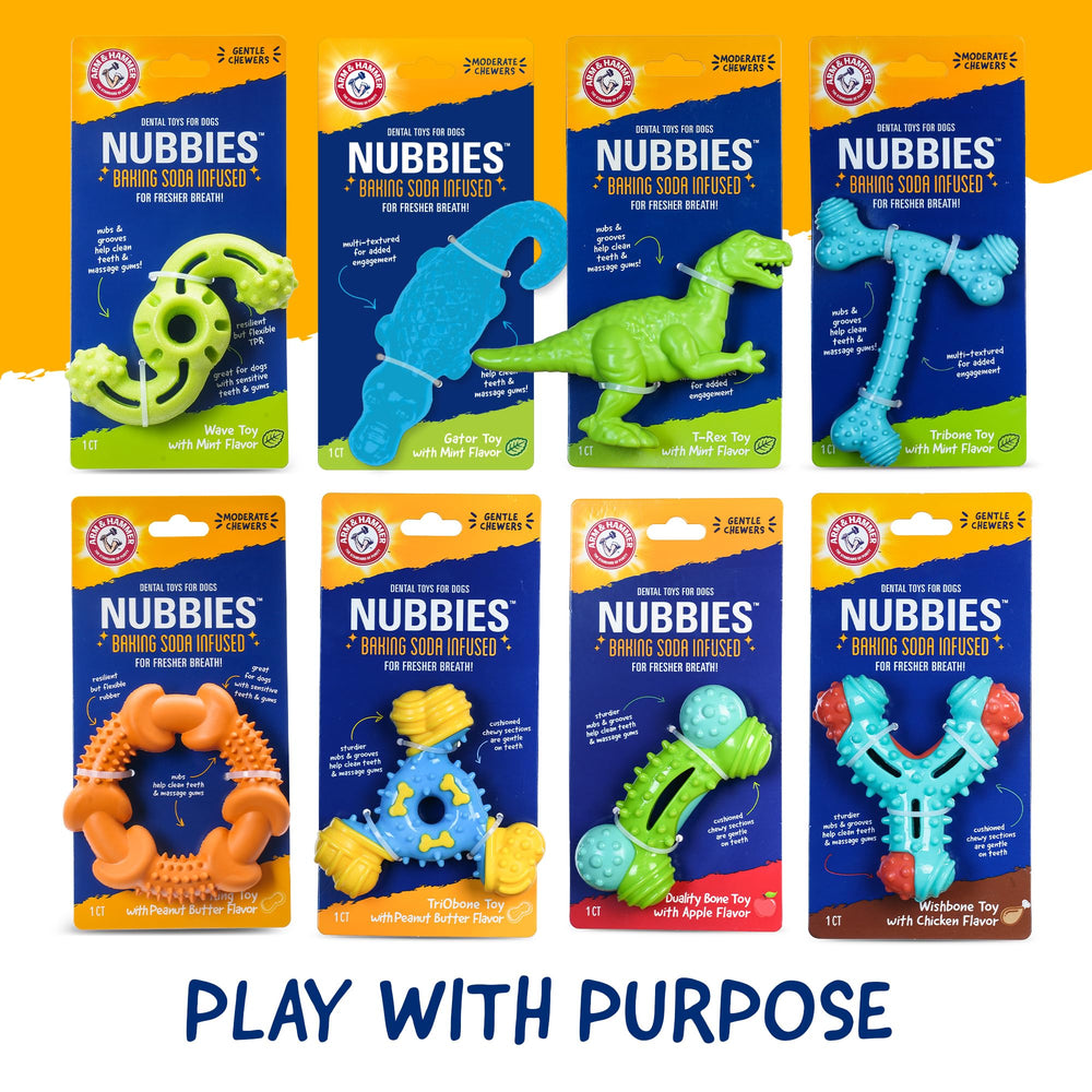 Jouet dentaire Arm & Hammer prêt à être utilisé dans une routine d’hygiène buccale.