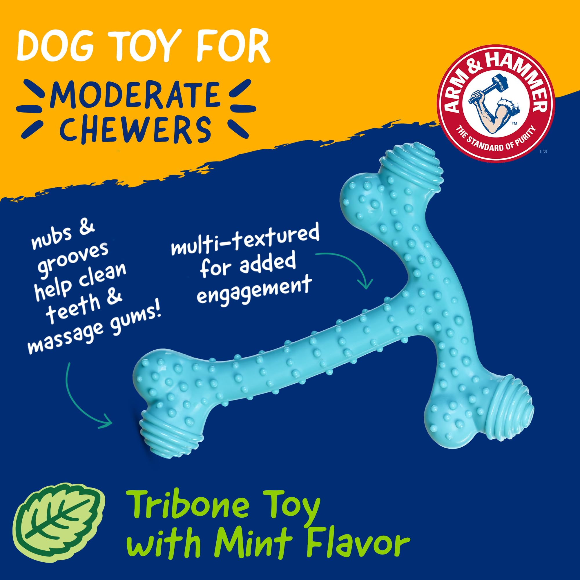 Arm & Hammer Nubbies T-Bone, gros plan sur la texture, favorise le contact dentaire.