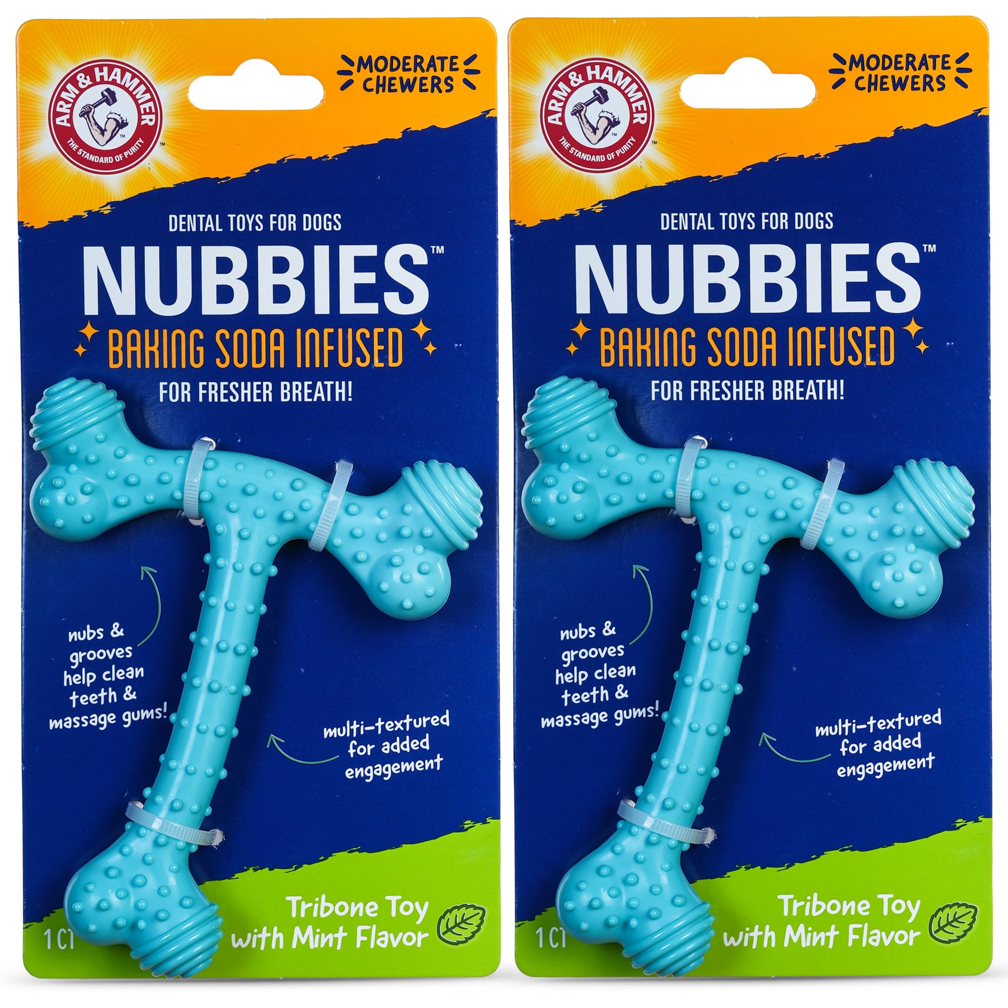 Arm & Hammer Nubbies T-Bone, vue du jouet, texture dentaire qui nettoie les dents.