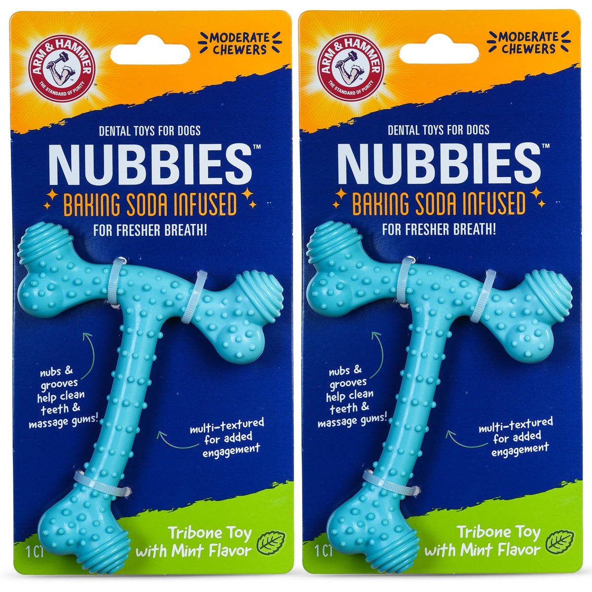 Arm & Hammer Nubbies T-Bone, vue du jouet, texture dentaire qui nettoie les dents.