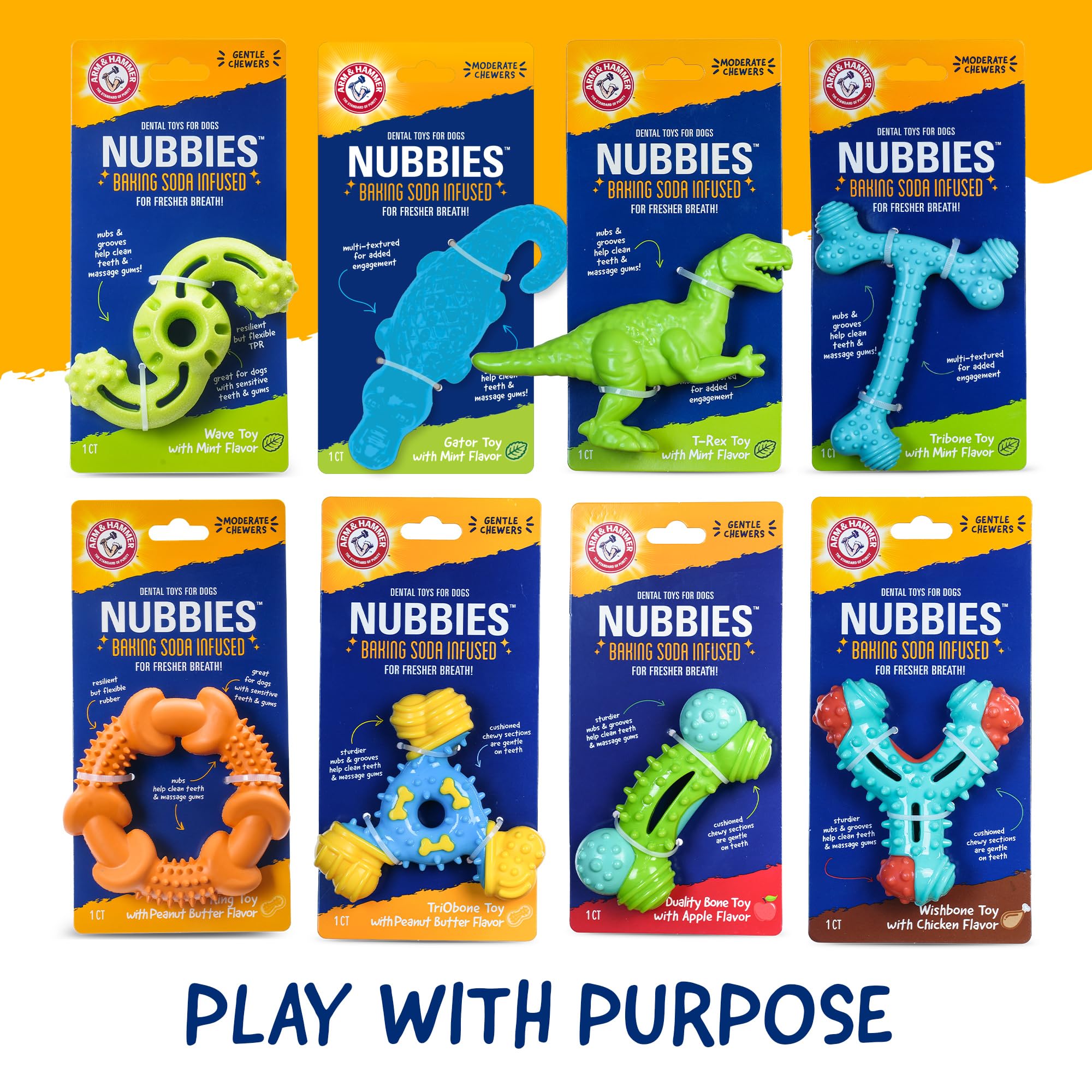 Arm & Hammer Nubbies T-Bone, lot double pour routines dentaires et entraînement.
