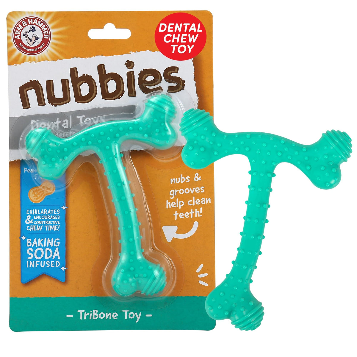 Arm & Hammer Nubbies T-Bone, jouet dentaire pour chiens jusqu’à 16 kg, favorisant le nettoyage.