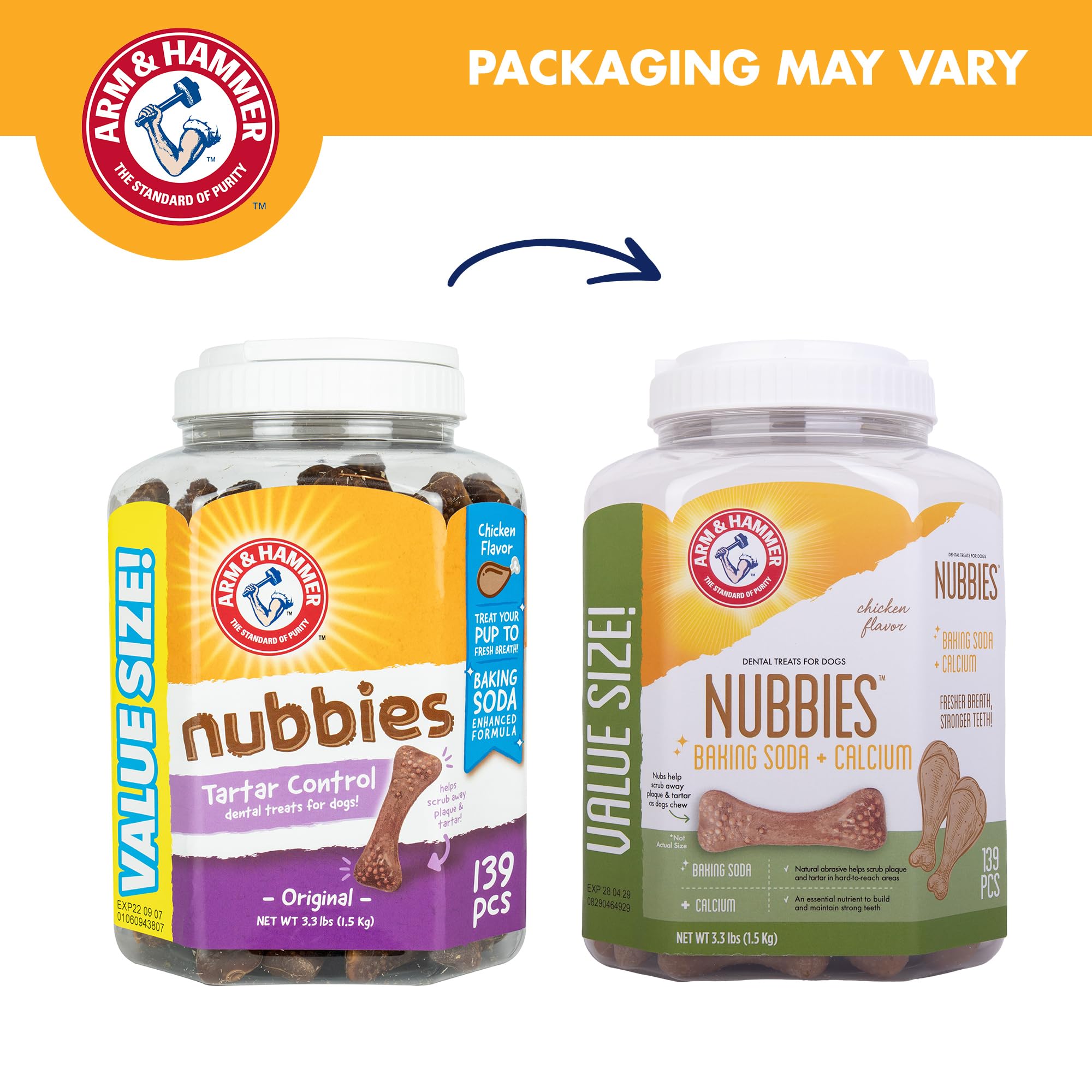 Arm et Hammer Nubbies texture grattante montrant le contact avec les dents.