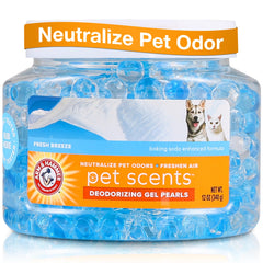 Arm & Hammer Pets Gel Beads, contenant ouvert, démarrage d'une fraîcheur douce et discrète.