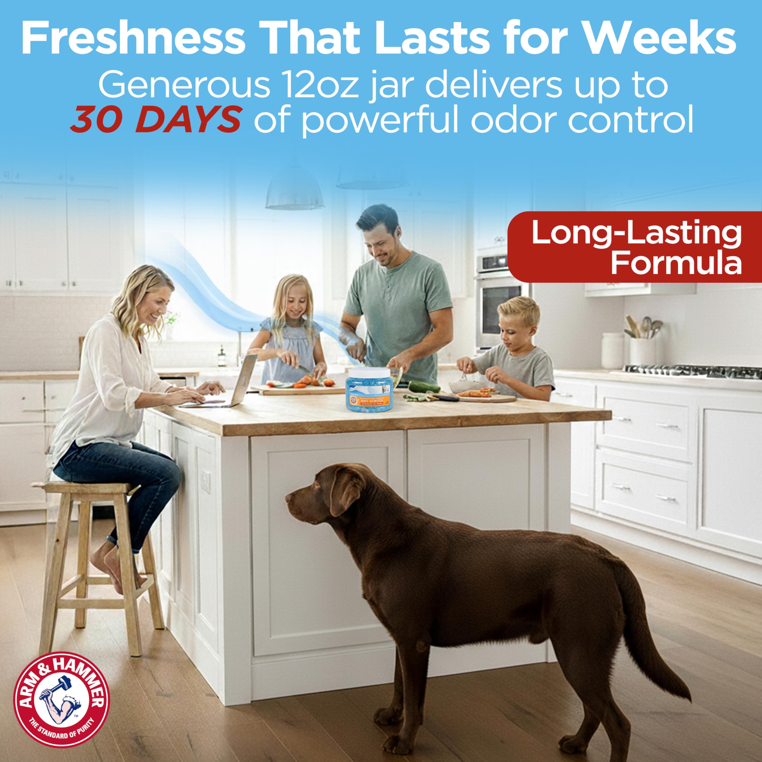 Arm & Hammer Pets Gel Beads, neutralisation progressive des odeurs domestiques quotidiennes.