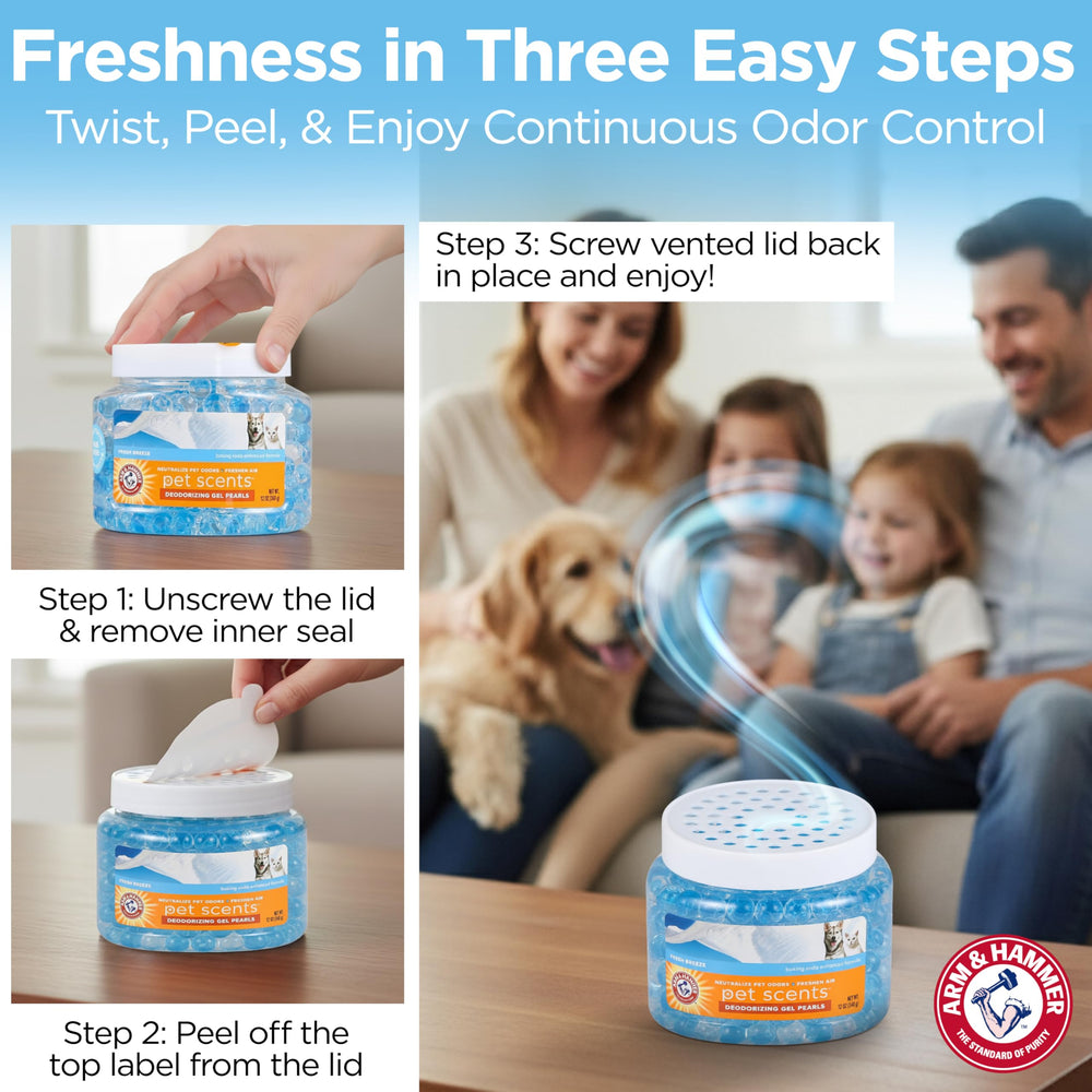 Arm & Hammer Pets Gel Beads, placement pratique dans la laverie et petites pièces.
