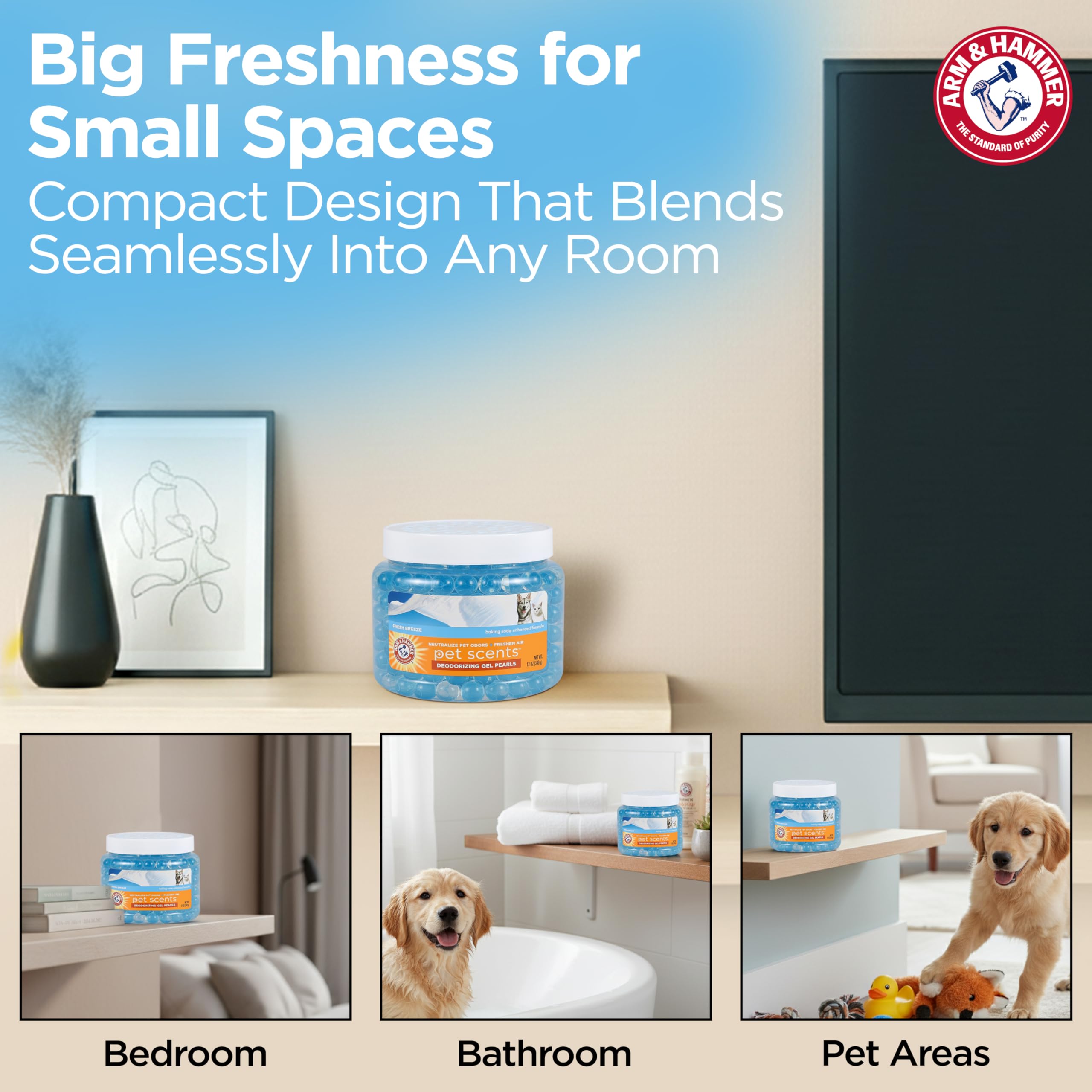 Arm & Hammer Pets Gel Beads, installation simple sans spray ni prise électrique.
