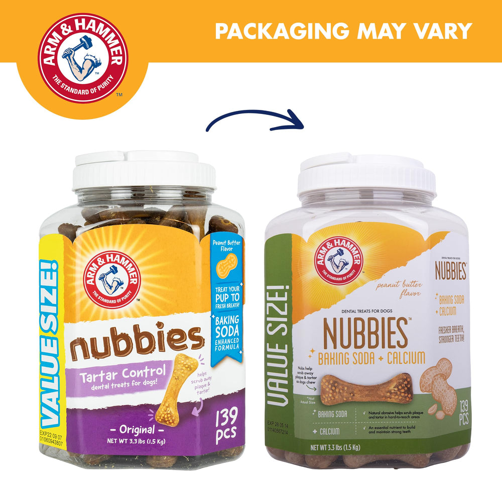 Texture bosselée Nubbies d’Arm & Hammer pour nettoyer les dents pendant la mastication.