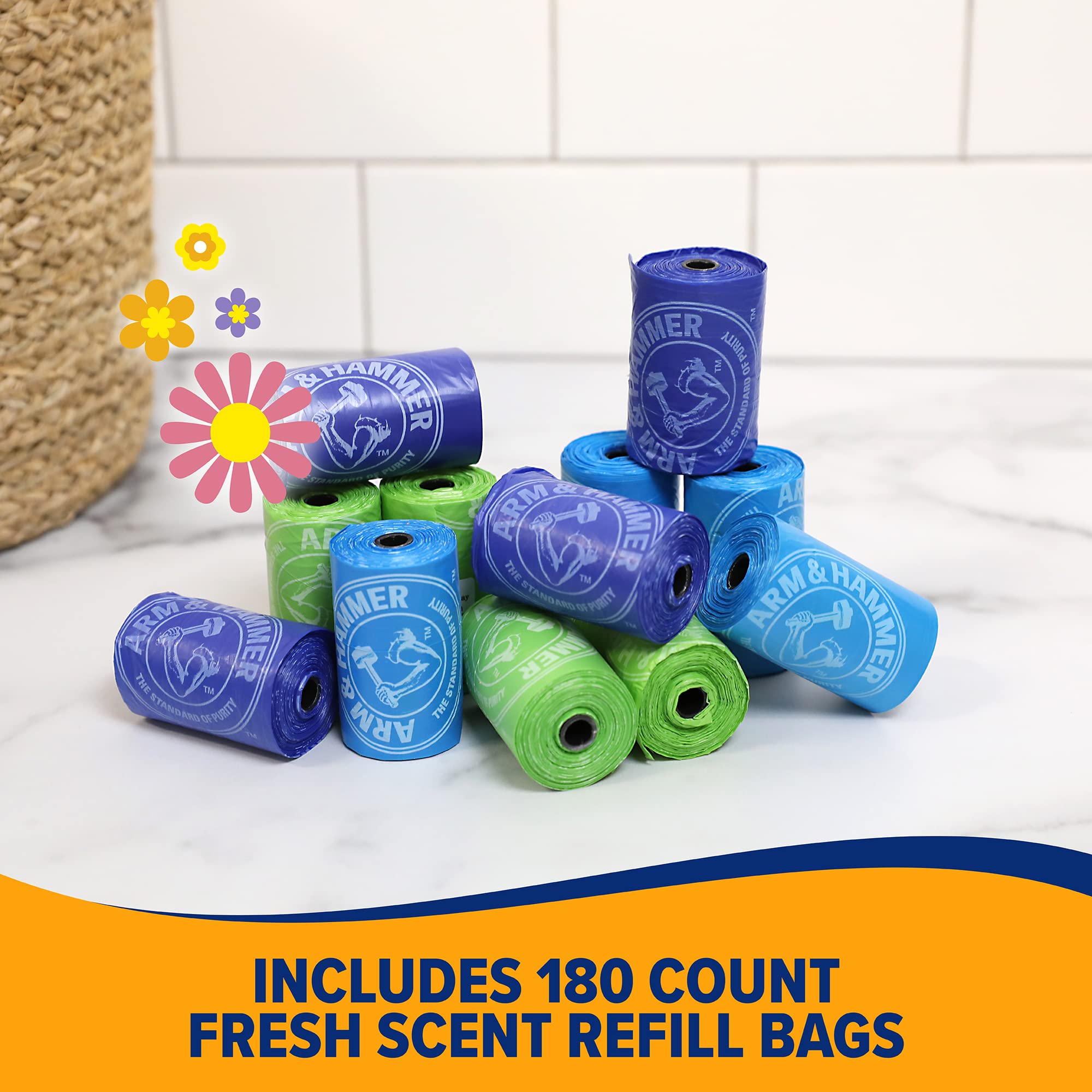 Sacs Arm & Hammer, odeur contrôlée par bicarbonate activé pour votre sortie.