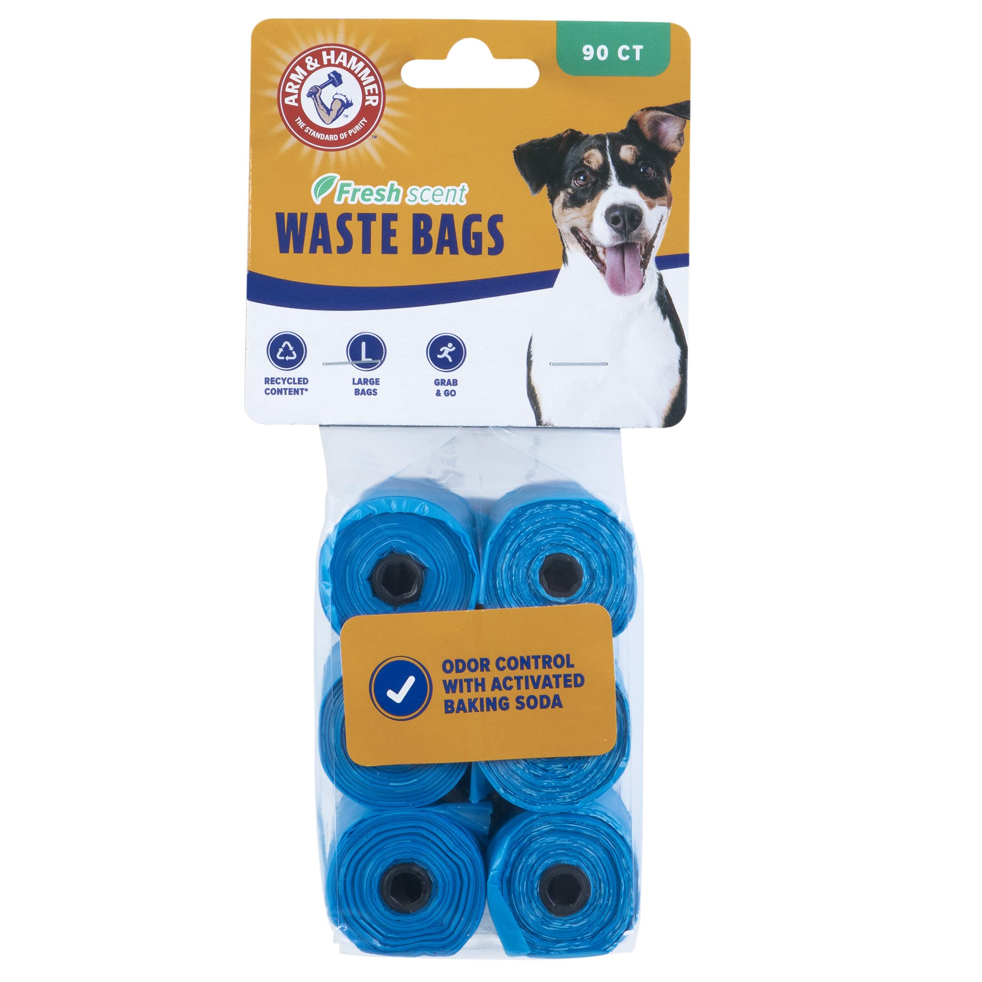 Sacs-poubelle Arm & Hammer pour chien avec odeur fraîche et ramassage pratique.
