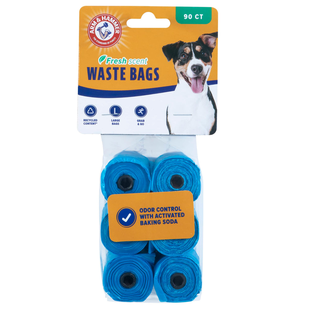 Sacs-poubelle Arm & Hammer pour chien avec odeur fraîche et ramassage pratique.