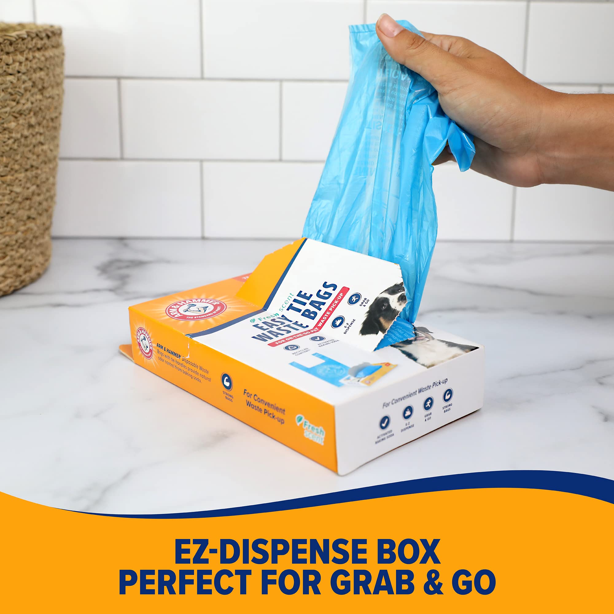 Sacs compatibles distributeurs standards pendant les sorties Arm & Hammer.