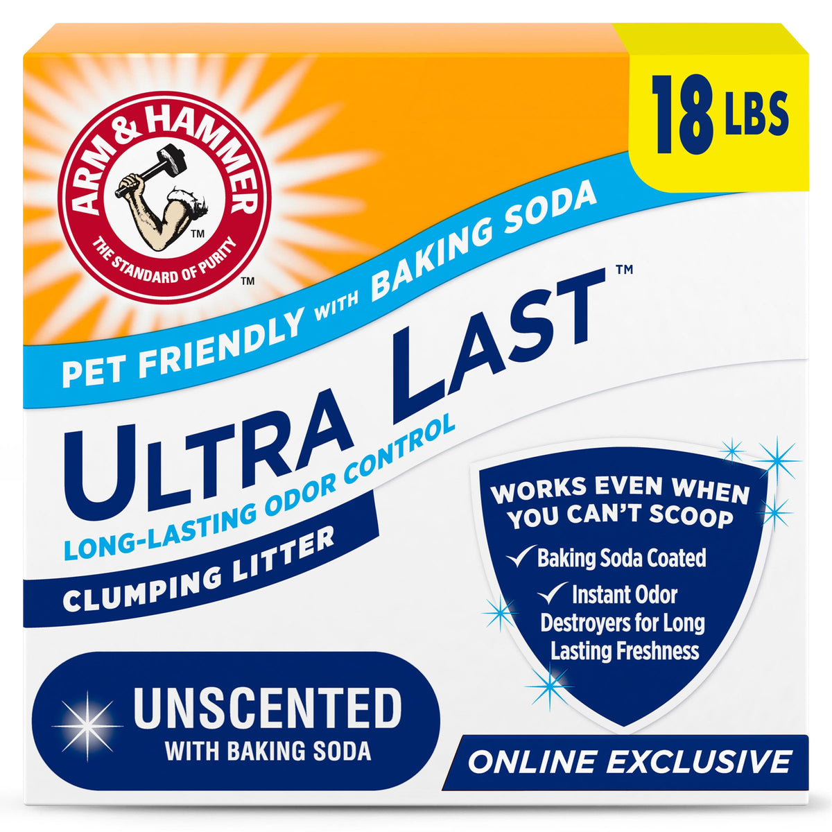 Arm & Hammer Ultra Last litiere-chat-non-parfumee: neutralise durablement les odeurs.