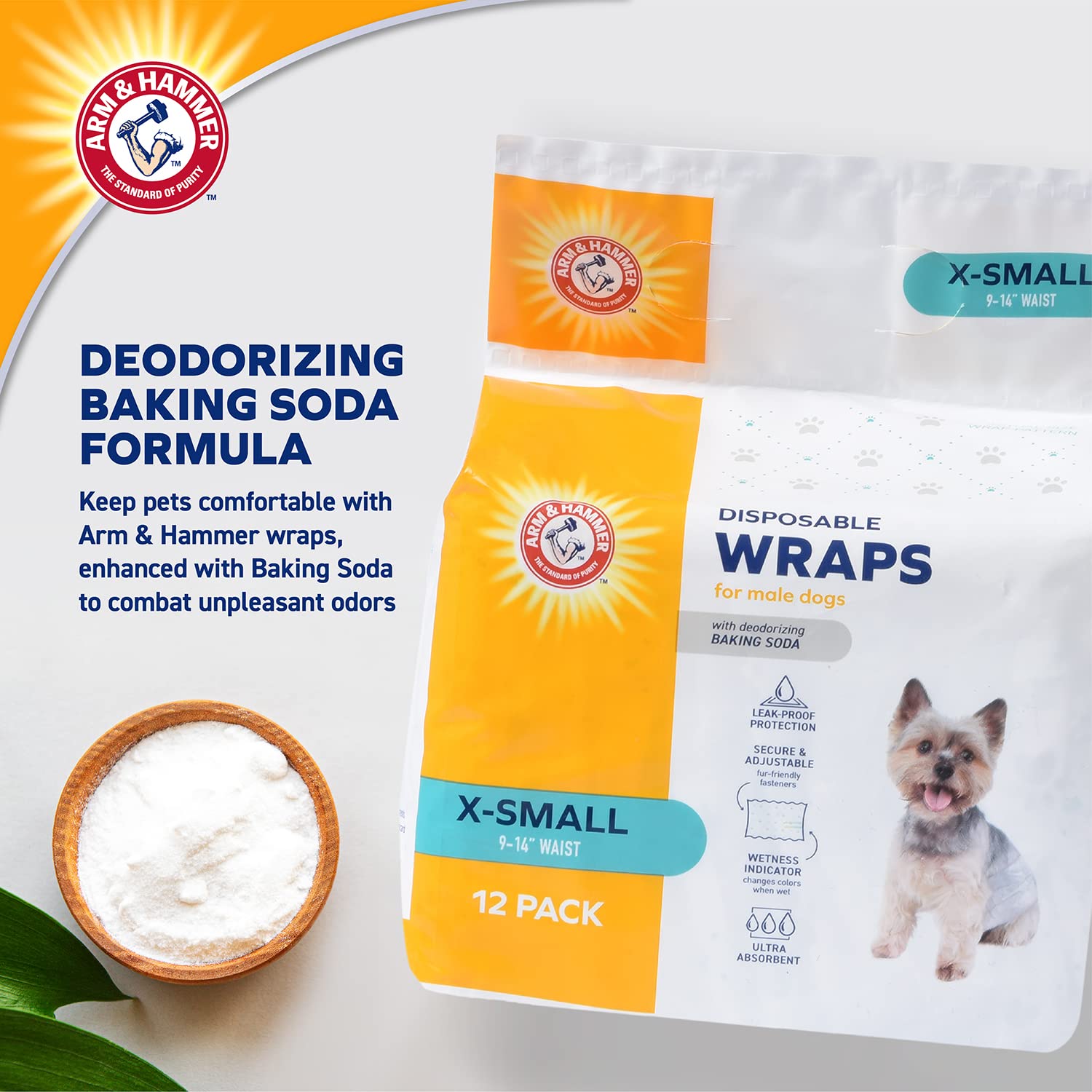 Arm & Hammer Wrap Chien Mâle, Odeur neutralisée grâce au bicarbonate de soude.