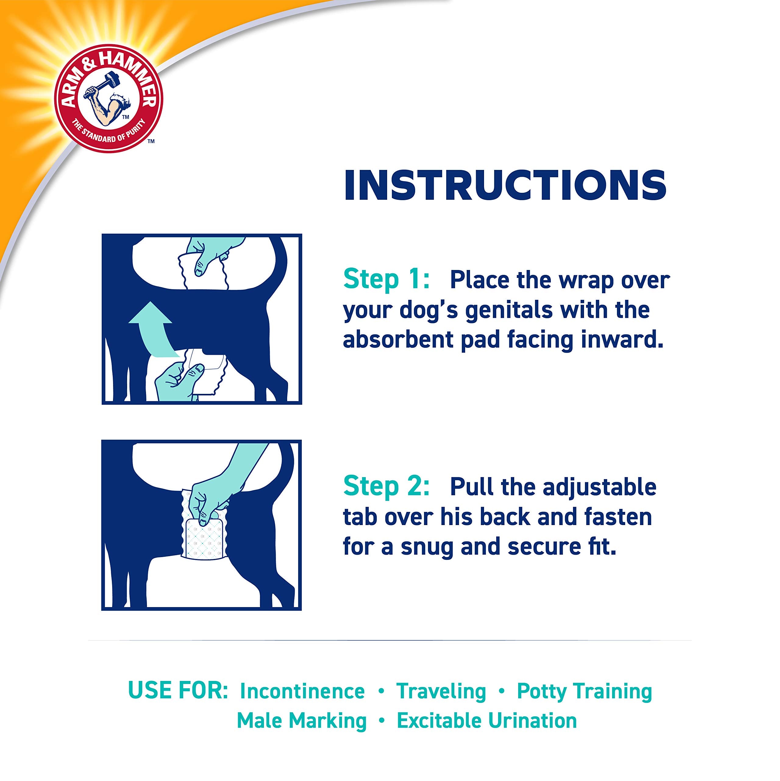 Arm & Hammer Wrap Chien Mâle, Utilisation quotidienne idéale pour entraînement et voyages.
