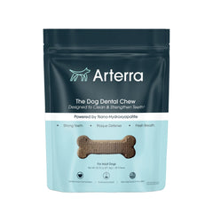 Arterra Pet Science bouchées dentaires pour chiens en emballage, routine bucco-dentaire simplifiée.