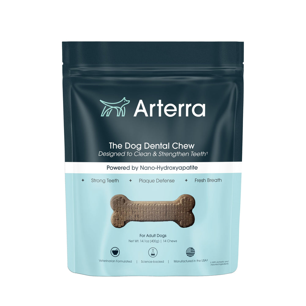 Arterra Pet Science – emballage clair des friandises dentaires canines facilitant l’achat.