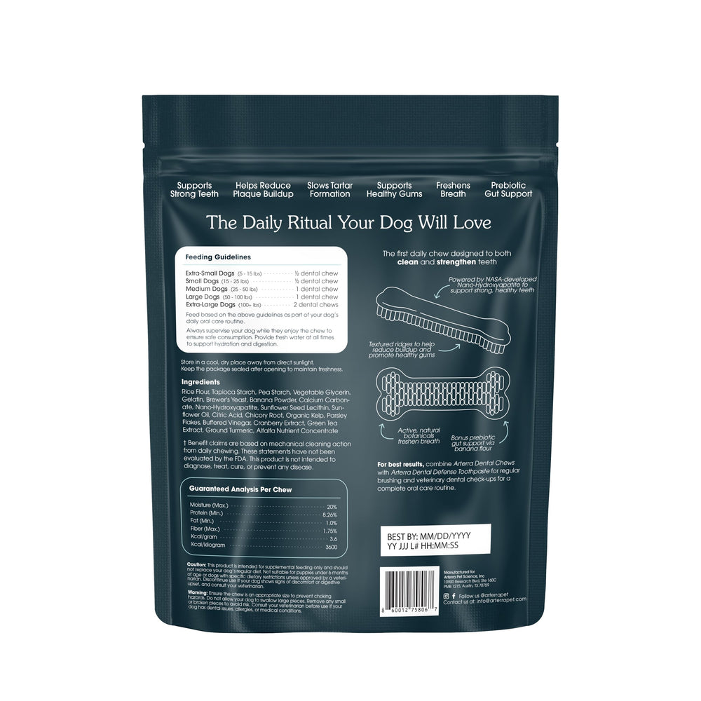 Arterra Pet Science – friandises dentaires texturées pour un mâchage agréable et efficace.