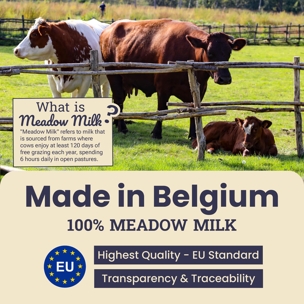 Artisanal Paws lait belge en gros plan – source unique et goût riche.