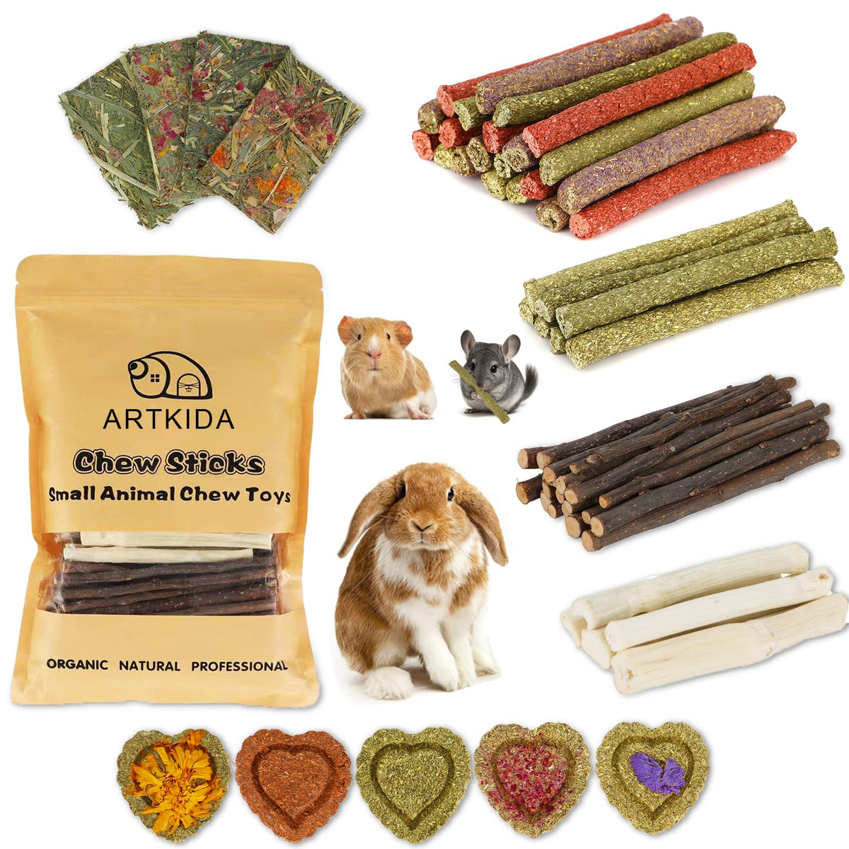 ARTKIDA ensemble-jouets-grignotage-lapin: stimule l'activité et les dents du lapin.