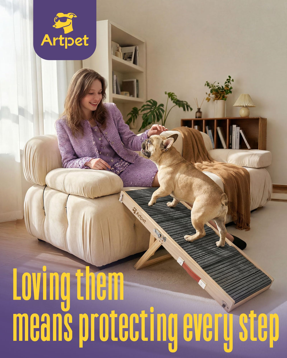 Artpet rampe pour chien petit lit : monte et descend en douceur.