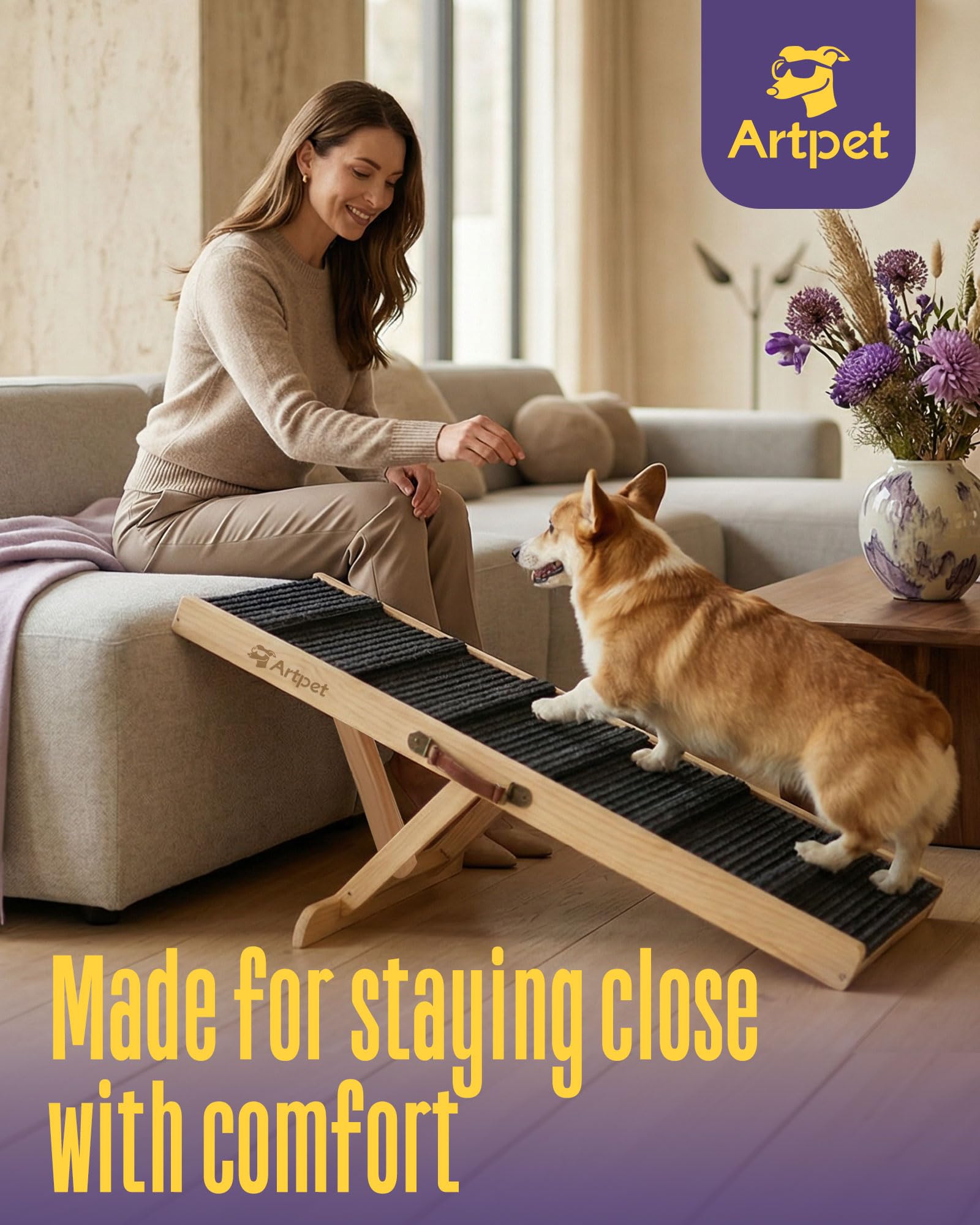 Artpet Rampe Chien – surface antiderapante assure une traction fiable.