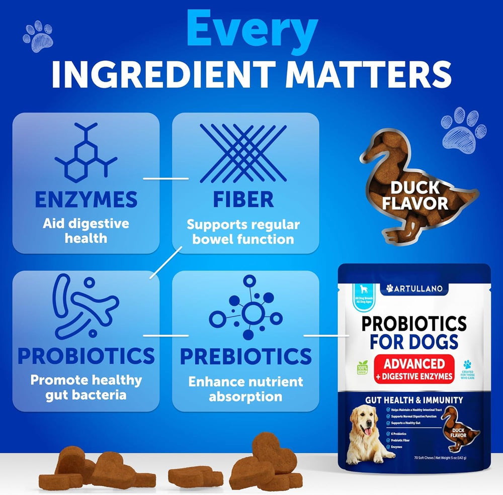 Artullano Probiotiques pour Chiens – ingrédients naturels: choix sûr pour le microbiote