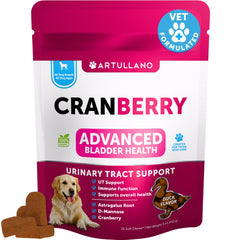 Artullano Dog UT Treats – bouchées cranberry douces soutiennent l'équilibre urinaire quotidien.