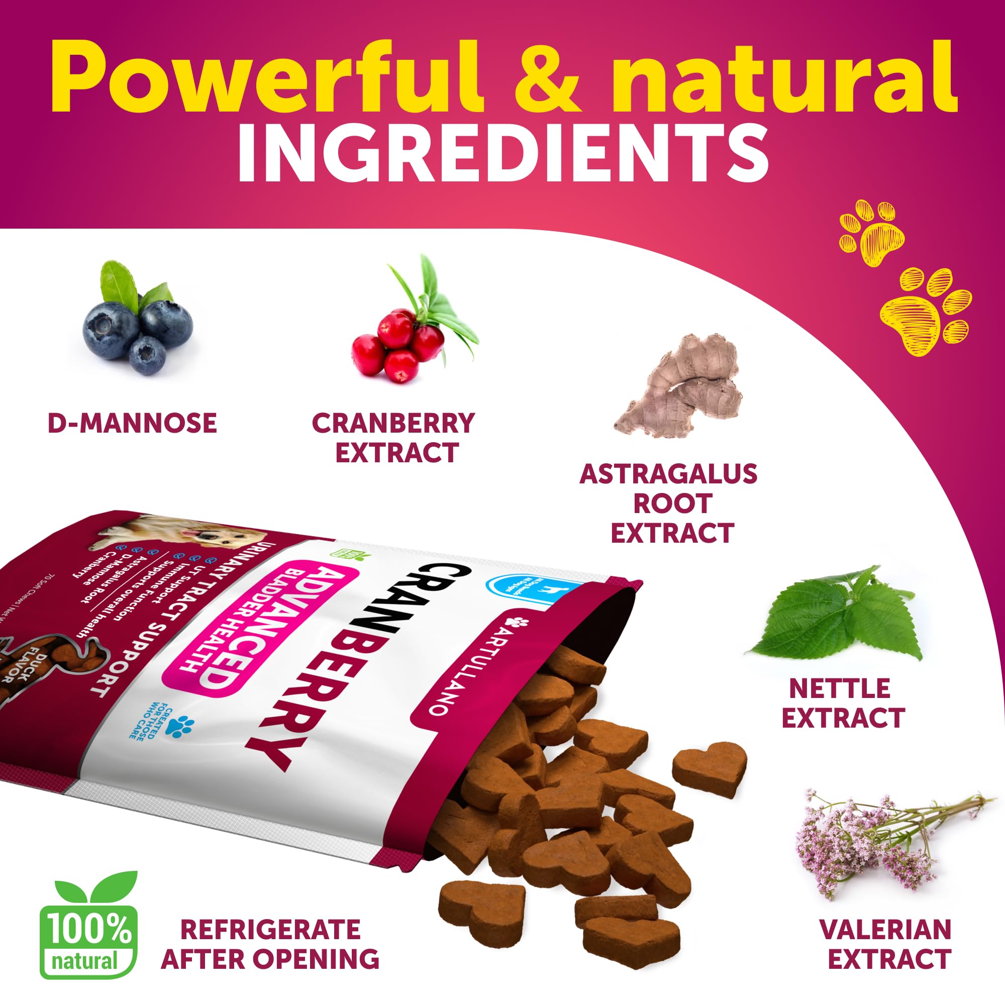 Artullano Dog UT Treats – huile de poisson et canneberge pour le soutien digestif et peau saine.