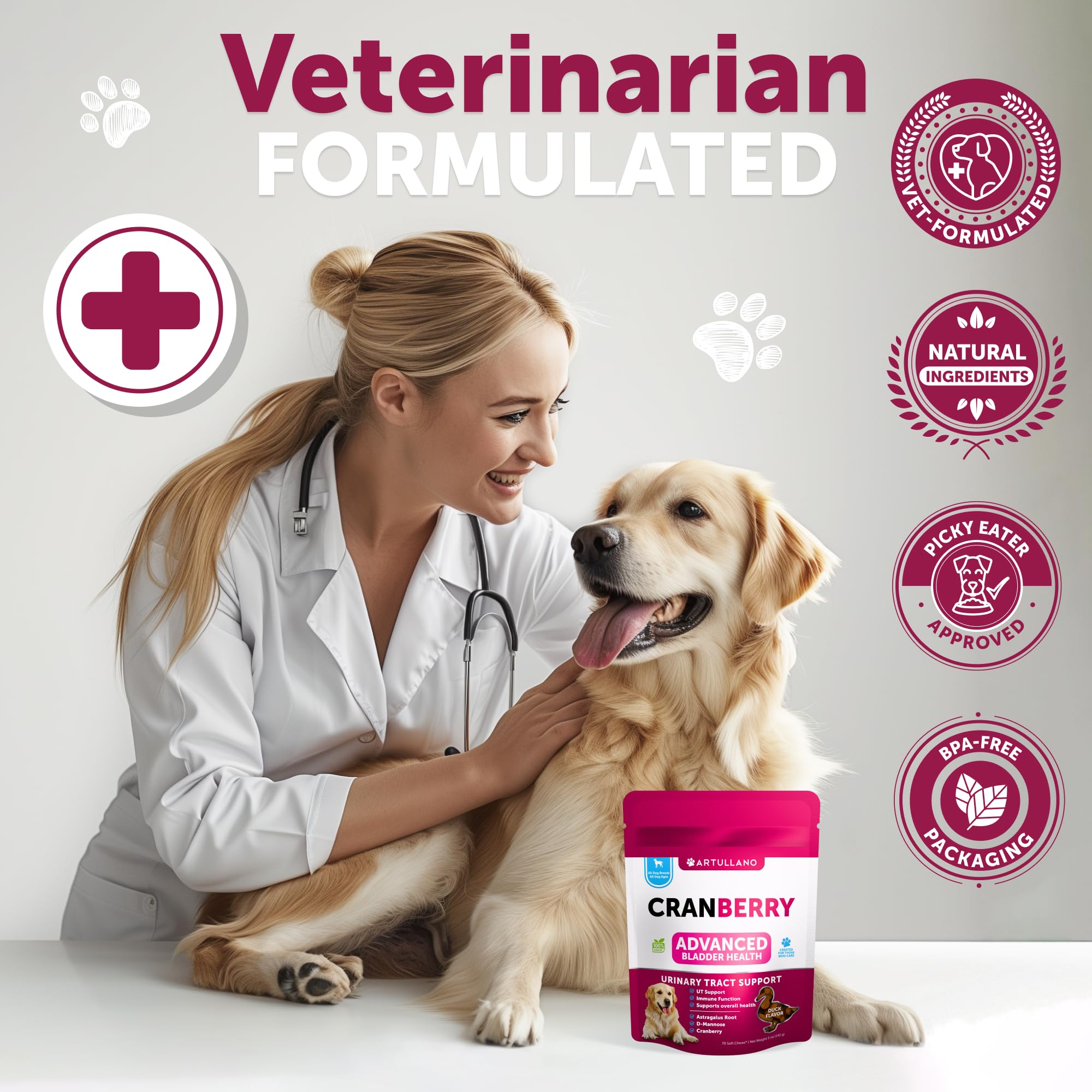 Artullano Dog UT Treats – formulation vétérinaire sans gluten ni additifs artificiels.