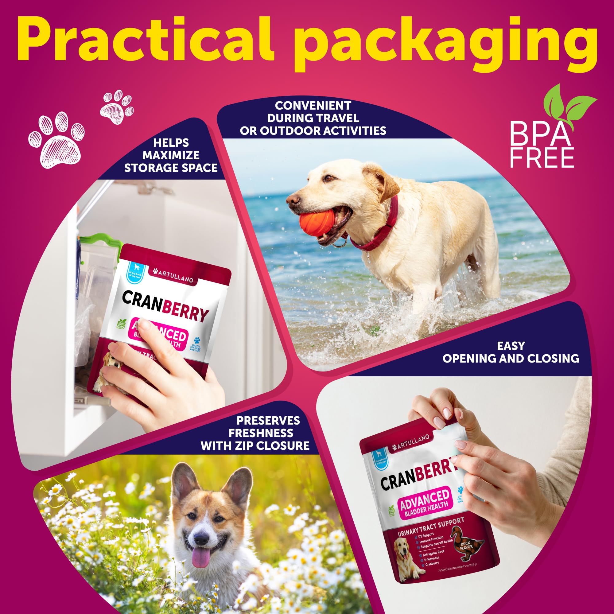 Artullano Dog UT Treats – bouchées molles riches en canneberge pour le confort quotidien.
