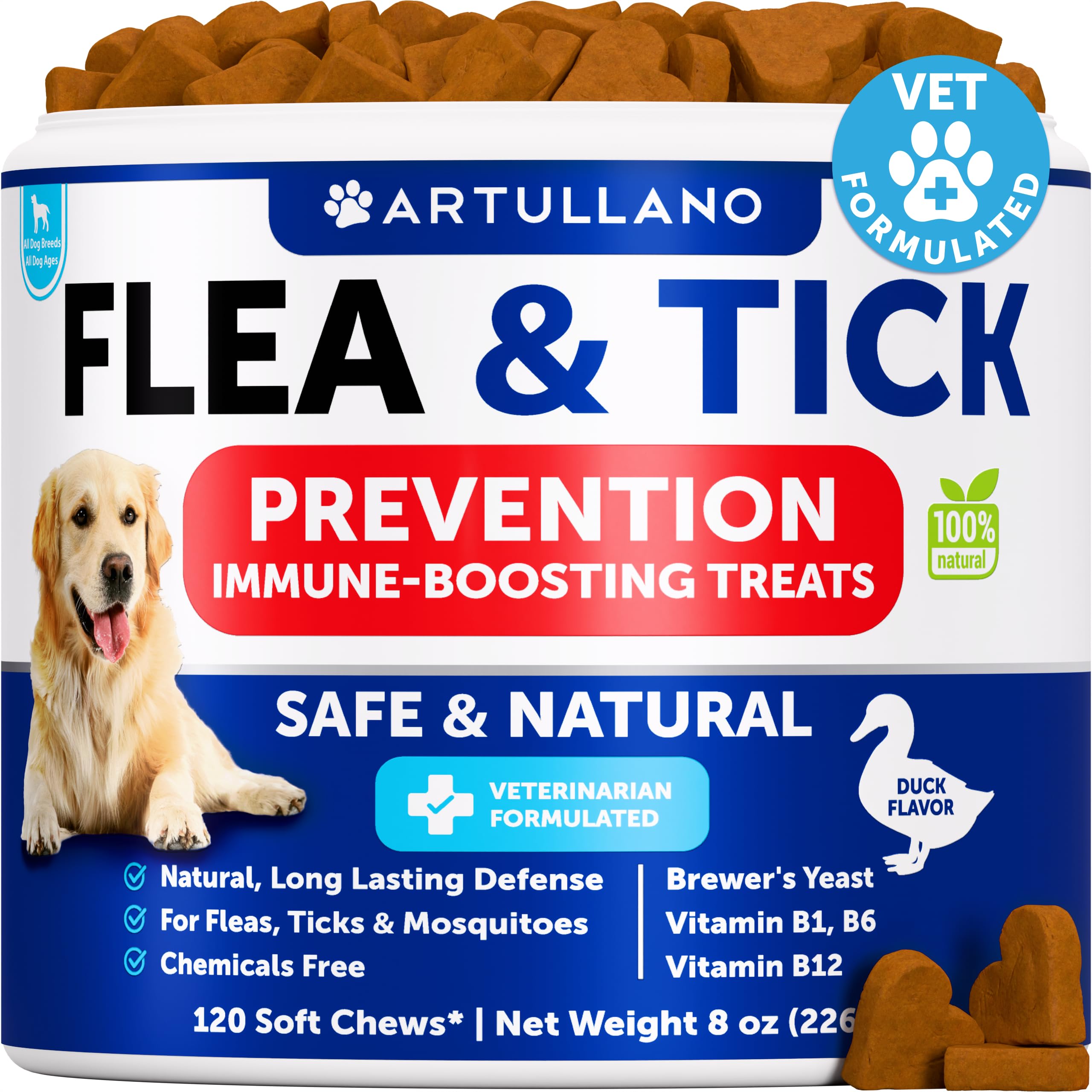 Artullano gommes puces et tiques goût canard, friandises appétentes pour chiens.