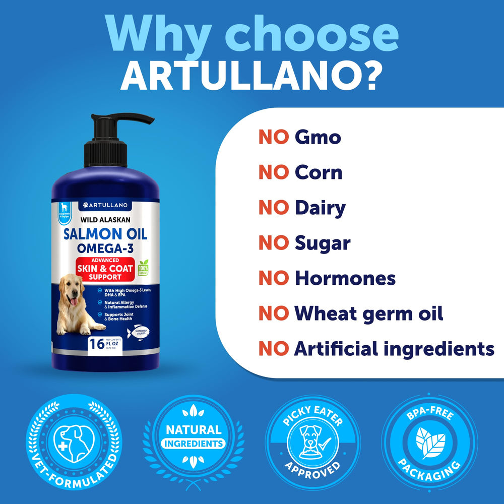Artullano huile saumon chien odeur légère et naturelle.