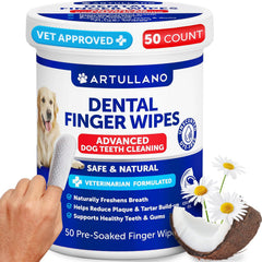 Lingettes dentaires Artullano pour chien – emballage pratique et prêt à l’emploi.