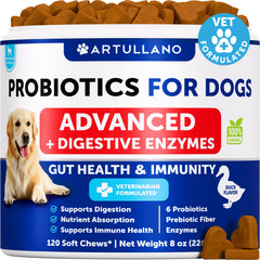 Artullano Probiotiques pour chien: bouchées savoureuses soutenant la santé intestinale.