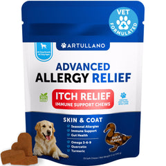 Bouteille Artullano de suppléments allergy chien, soutien potentiel de la peau et du poil.