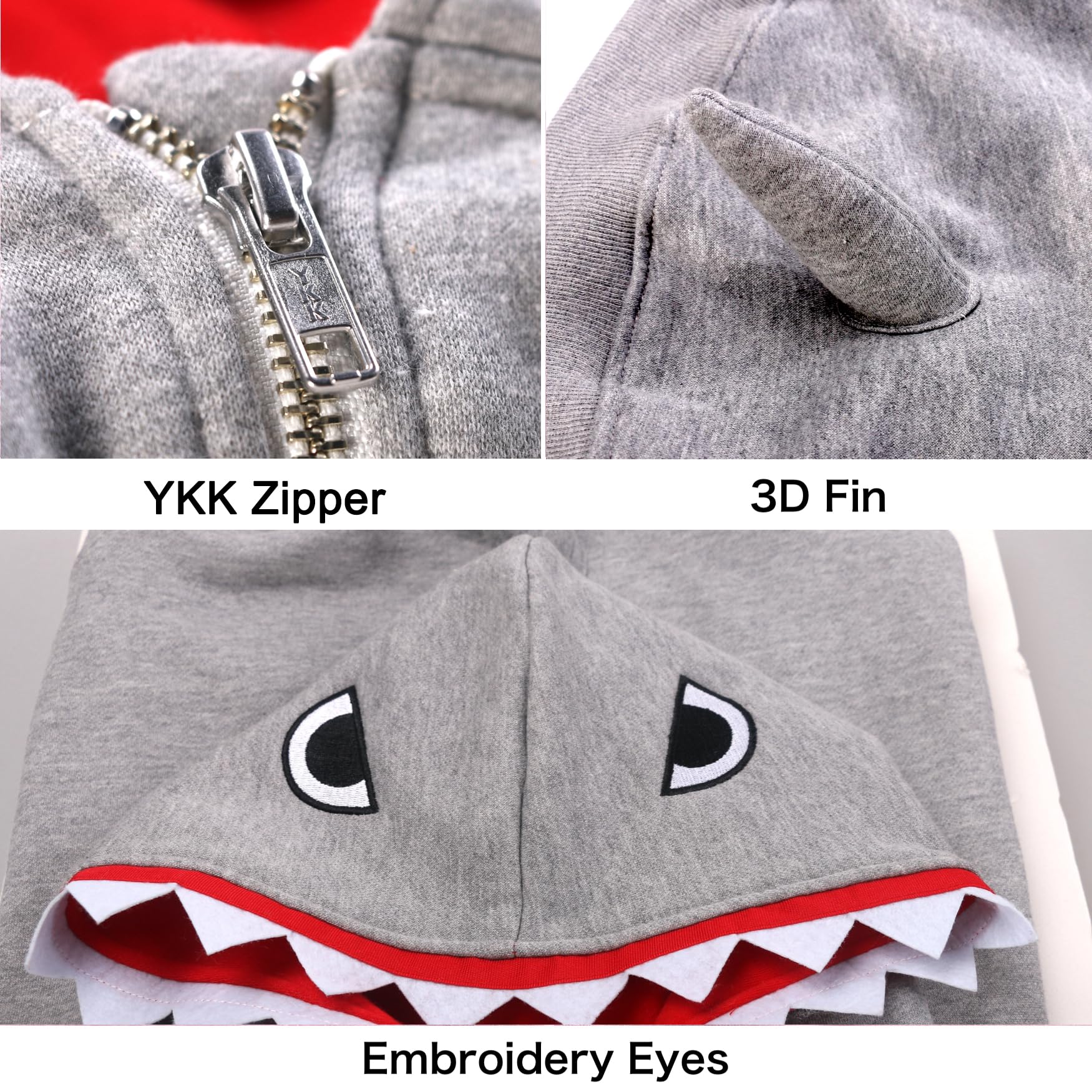 ARUNNERS costume-chien-requin-7xl, coutures robustes et zip YKK pour la durabilité.