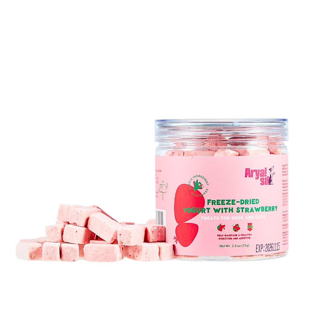 Arya Sit: bouchées lyophilisées fraise-yogourt, goût irrésistible pour chien.
