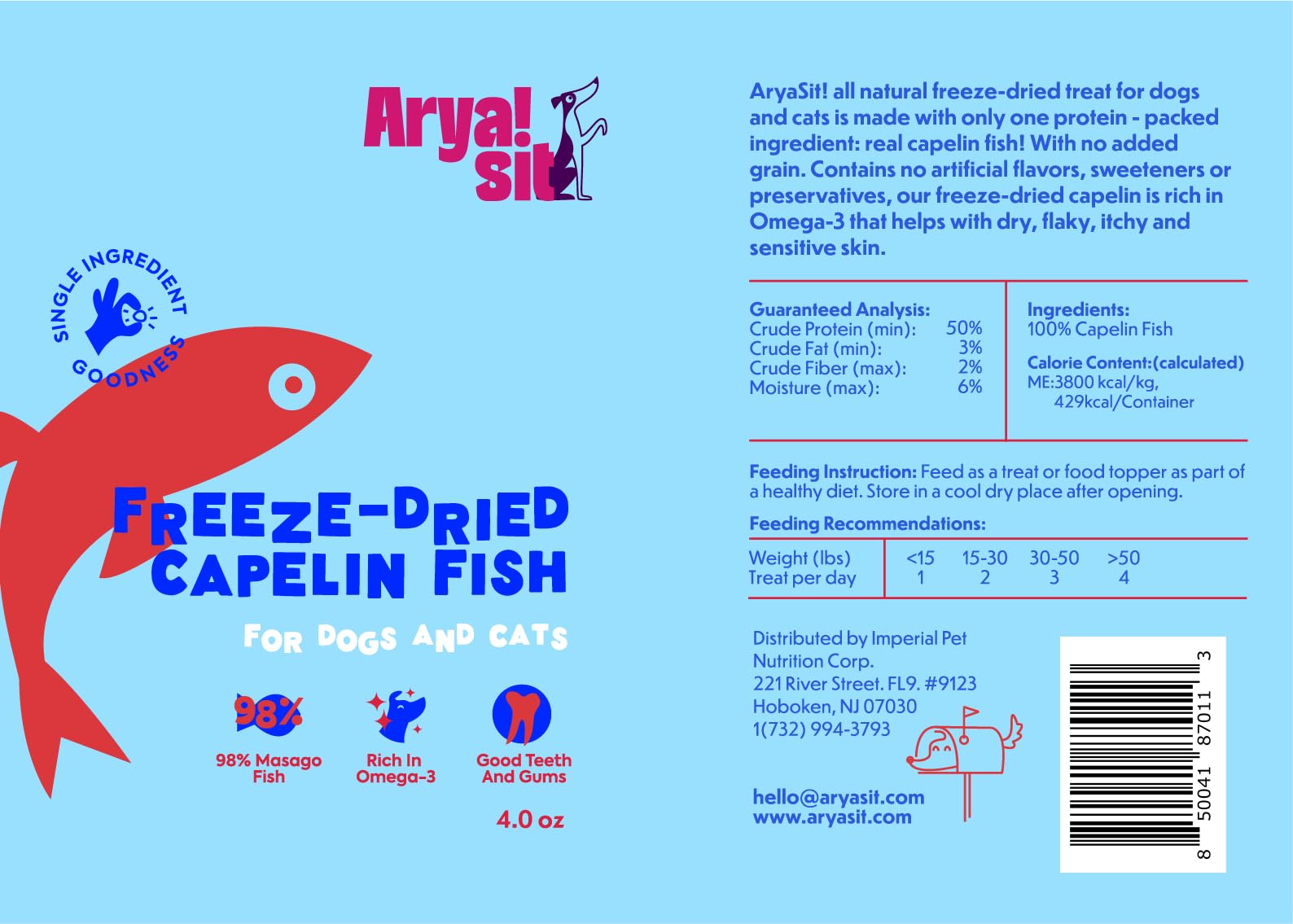 Arya Sit! capelan récompense pratique pour le pelage sain.