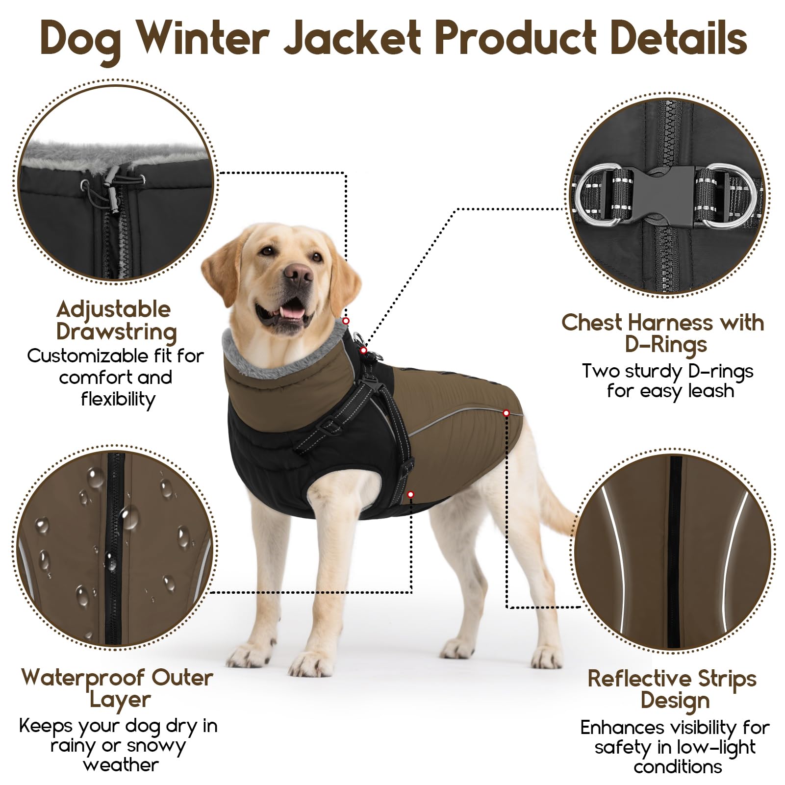 ASENKU manteau chien avec fermeture éclair arrière, enfiler facilement