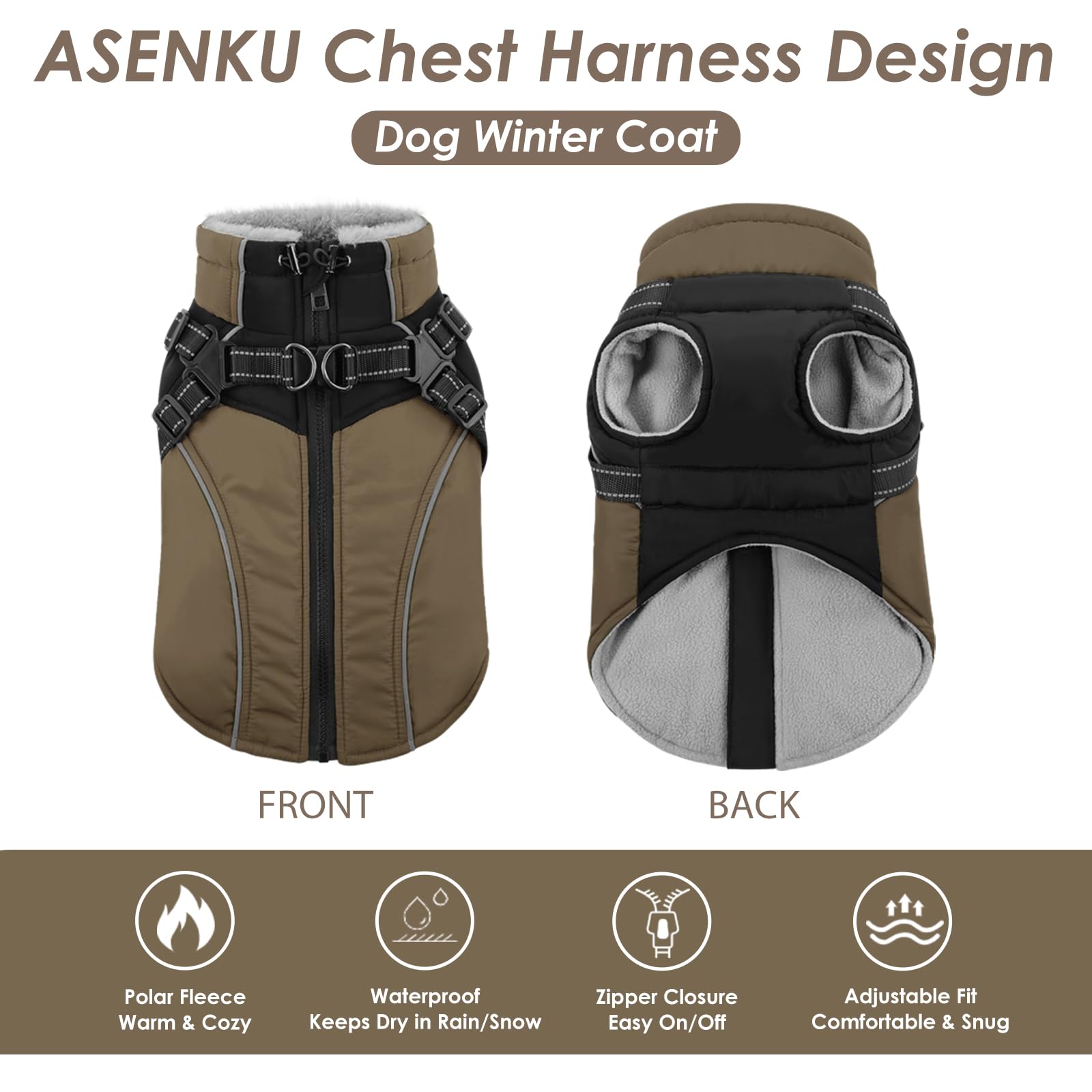 ASENKU manteau hiver pour chien, doublure polaire chaude pour plus de chaleur