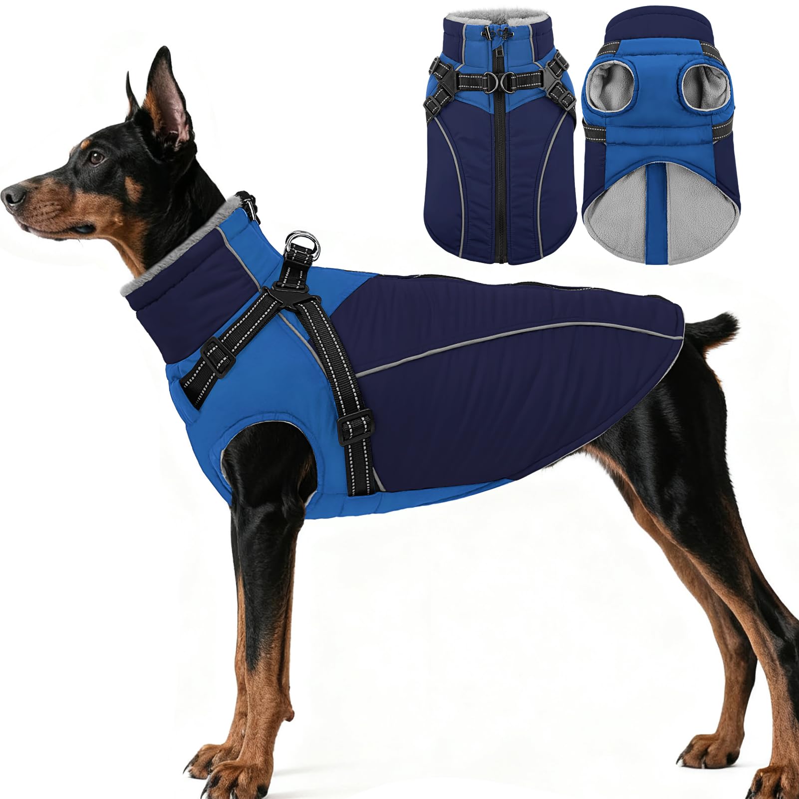 Manteau ASENKU réfléchissant avec fermeture éclair arrière pour enfiler rapidement et visibilité.