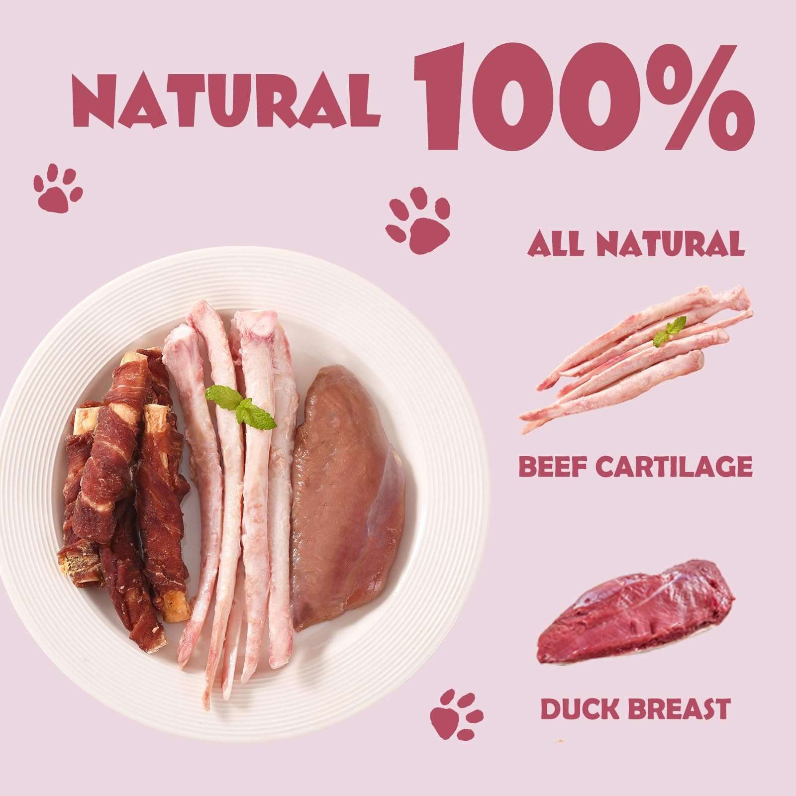 ASMPET cartilage-boeuf-enroule-canard: texture agréable pour mâcher et entretien dentaire.