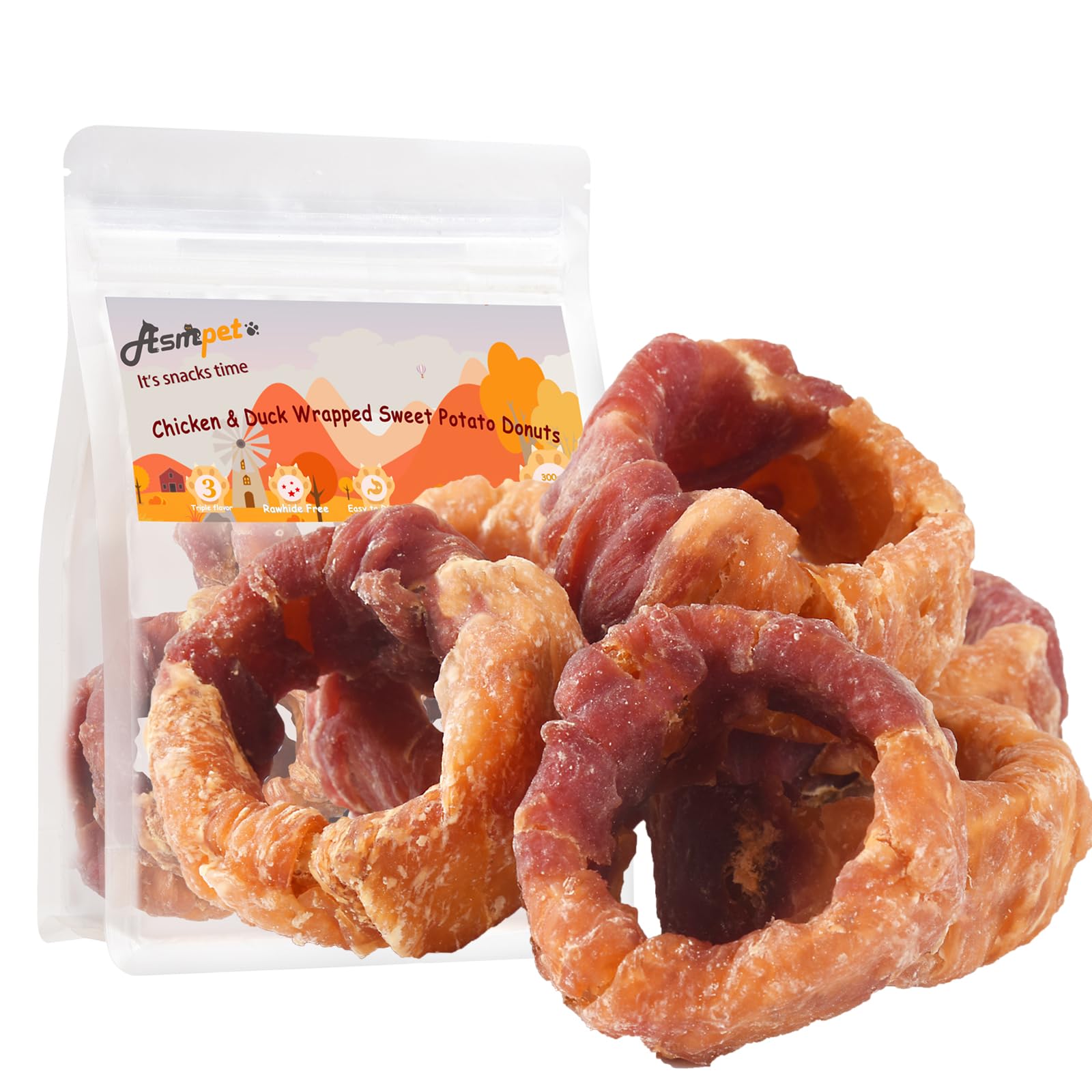 ASMPET Donut patate douce avec poulet et canard, récompense gourmande pour chien.