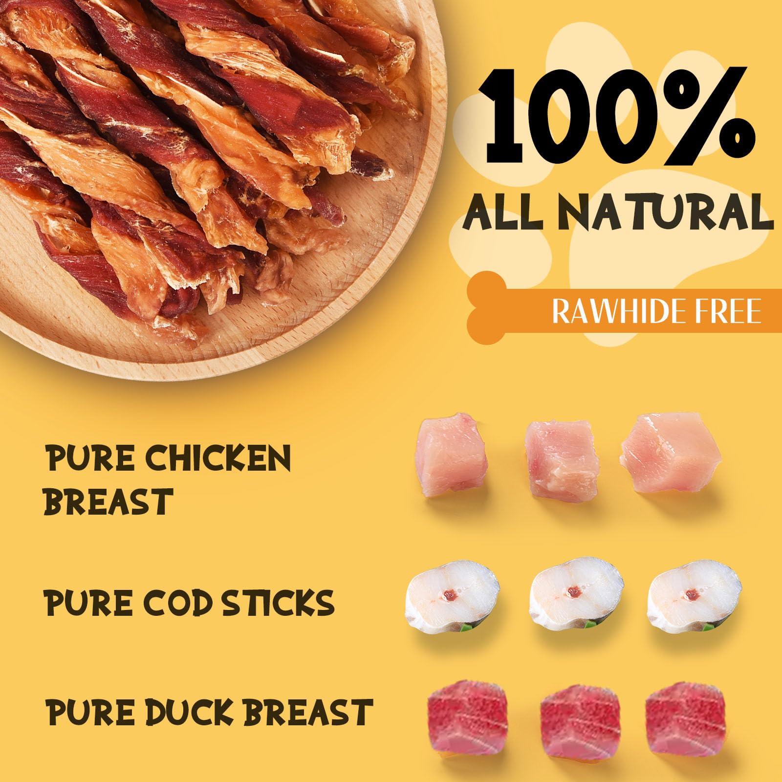 ASMPET jerky poulet-dindon-cod : morceaux faciles à découper pour entraînement.