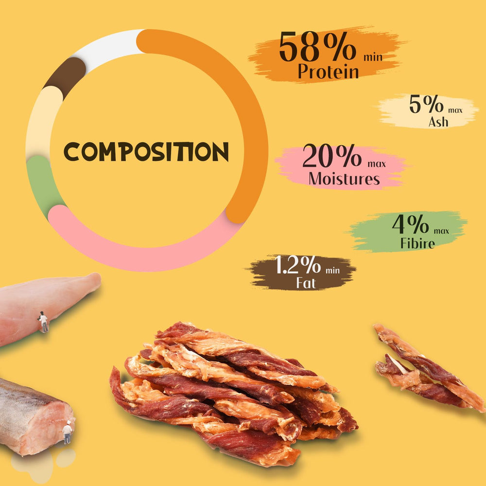 ASMPET jerky poulet-dindon-cod twists : twists faciles à partager pour petits et moyens chiens.