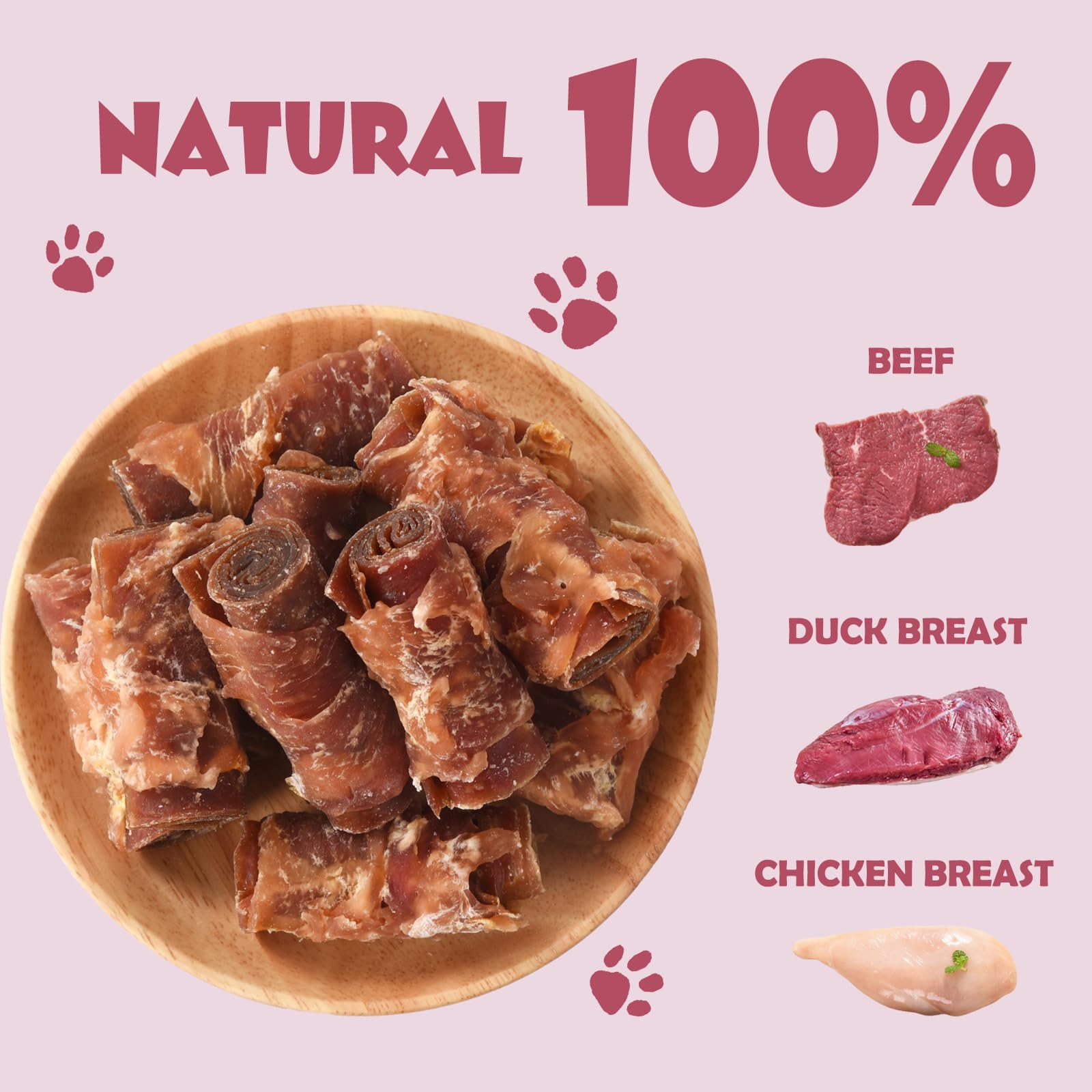 ASMPET rouleaux saveurs poulet, canard et boeuf enrobés pour récompenses.